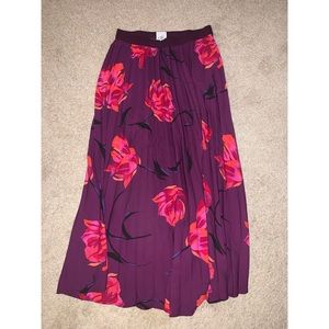 Floral Tea Length Pleated Skirt